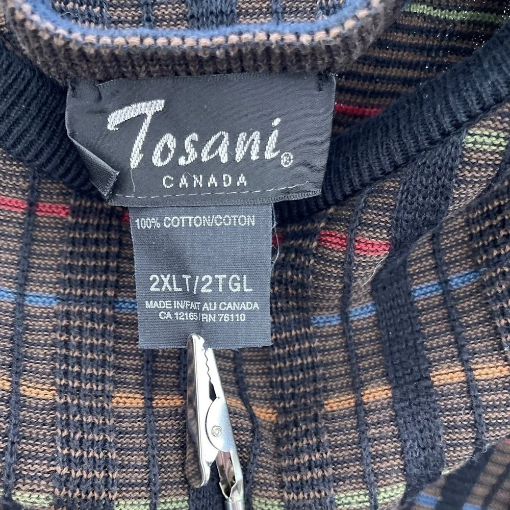 Vtg Tosani Canada 3D Knit Sweater Men 2XL Brown Geometric Cosby NWOT Grandpacore